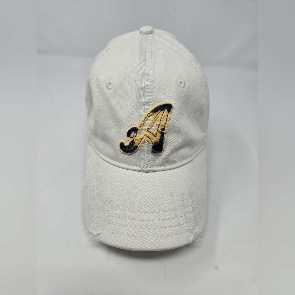 AEROPOSTALE WHITE COTTON BLEND DISTRESSED FITTED BASEBALL HAT CAP UNISEX SMALL/M